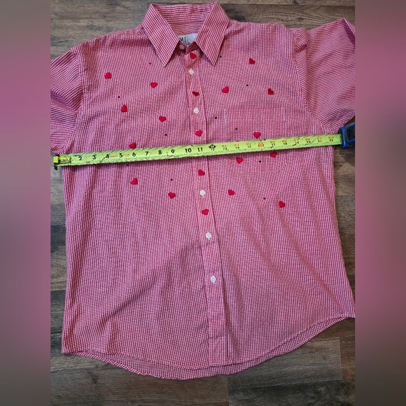 Mili Designs Vintage Women's Gingham Jewel Heart Button Down Shirt Size Medium - Picture 5 of 10